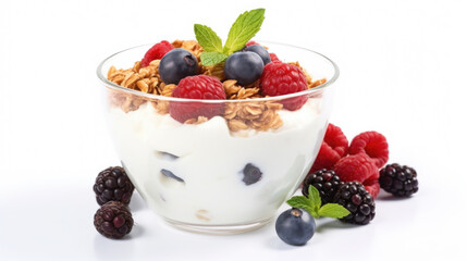 Yogurt Bowl with Berries and Mint Leaves