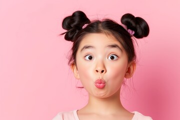 Playful Young Girl Making a Fish Face - Ideal for Children's Entertainment, Humorous Content, and Expressive Portraiture