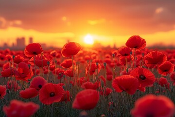 Red Poppies in the Sunset: A Stunning Snap for Your Monthly Instagram Post Generative AI