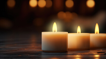 Fototapeta na wymiar Three Lit Candles on Table