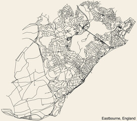 Detailed hand-drawn navigational urban street roads map of the United Kingdom city township of EASTBOURNE, ENGLAND with vivid road lines and name tag on solid background