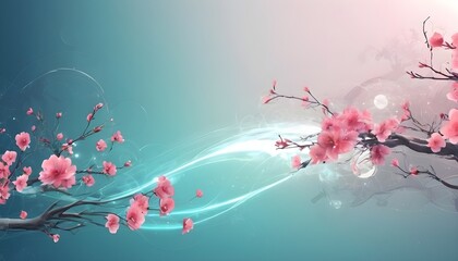 Spring in pink and azure color, fusion and light futuristic oriental design. Background design for web site.