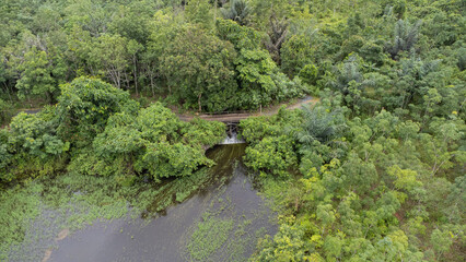 Fototapeta na wymiar Aerial view of the lake in the mountainous area of South Kalimantan located in Sungai Dua village