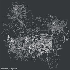 Detailed hand-drawn navigational urban street roads map of the United Kingdom city township of BASILDON, ENGLAND with vivid road lines and name tag on solid background