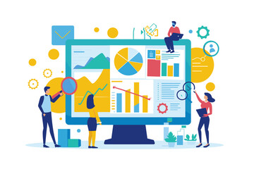 Fototapeta na wymiar Effective Digital Marketing Strategy, SEO and Social Media Engagement, Online Advertising and Brand Awareness Concept, Marketers Analyzing Data and Metrics.
