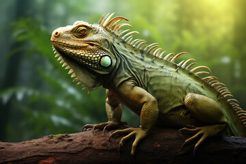 Obraz premium Large green iguana lizard.