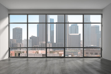 Downtown Los Angeles City Skyline Buildings from High Rise Window. Beautiful Expensive Real Estate...