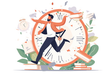 Efficient Time Management and Productivity Concept, Businessman with Clock Balancing Work and Life, Prioritizing Tasks and Deadlines.