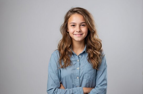 Portrait of young beautiful Caucasian woman cheerful smiling looking at camera. Studio photo isolated on white background.