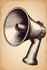 Retro megaphone. Screaming bullhorn advertising, announcement, propaganda. Hand drawn vintage, sketch vintage illustration - Concept for communications and news