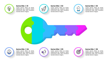 Infographic template. Business metaphor with key and 6 steps