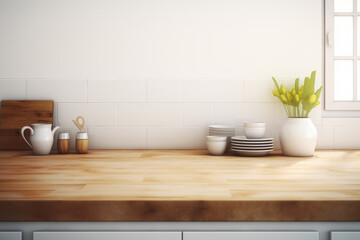 Kitchen Counter with Dishes and Cups