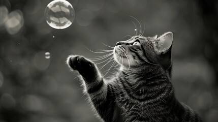 Curiosidad Felina: Gato Encantado por el Misterio de una Burbuja