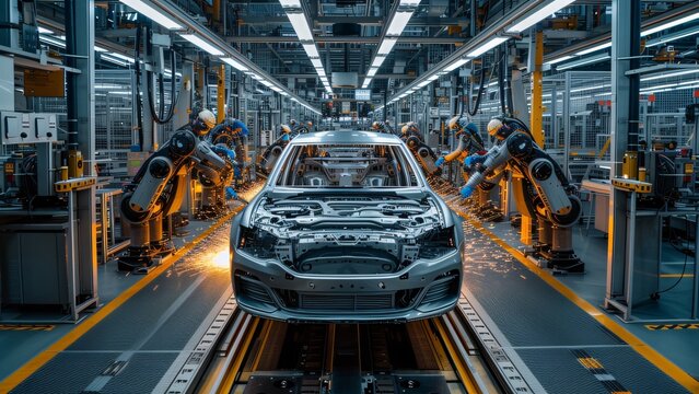 Modern Car Factory: Mass Production Assembly Line - Technology, Vehicle Assembly