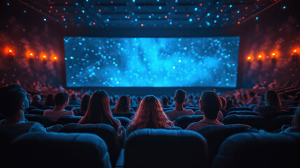 People watch movies in movie theaters