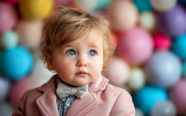 Multiracial Little Girl in Pink Coat and Bow Tie