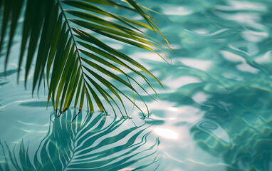 Fototapeta na wymiar Reflection of Palm Leaf in Pool of Water