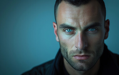 Fototapeta premium Close-Up Portrait of Person With Blue Eyes