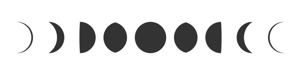 Fototapeta na wymiar Moon phases graphic icons. Different lunar phase isolated signs on white background. Vector illustration
