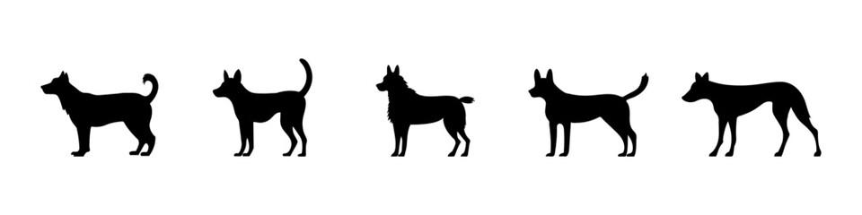 Dog silhouettes set. Dog breeds. Labrador silhouette. Pet care concept. Vet concept. Vector set