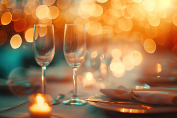 A slide background for a romantic dinner event. Muted colors, blurred. Background image. Created with Generative AI technology