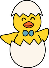 Easter chick sitting in an eggshell vector. Cartoon style. 