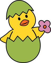 Easter chick sitting in an eggshell vector. Cartoon style. 