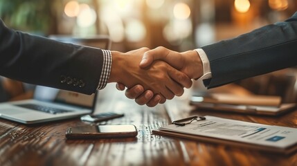 Businessmen making handshake with partner, greeting, dealing, merger and acquisition