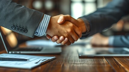 Obraz na płótnie Canvas Businessmen making handshake with partner, greeting, dealing, merger and acquisition