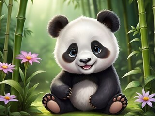 Enchanted Bamboo Wonderland, Cute Baby Panda in Bamboo Garden in Fairy Jungle,  Perfect for Kid's Decorations, cute baby animals for kids room wall arts, Cute baby animals wallpapers