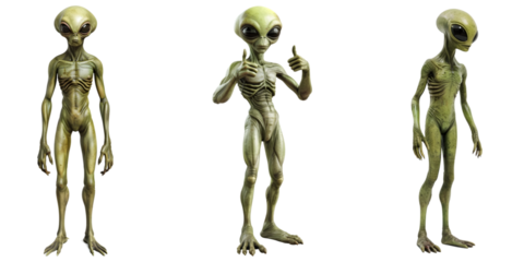 Set of Alien Extraterrestrial Creatures Isolated on Transparent Background