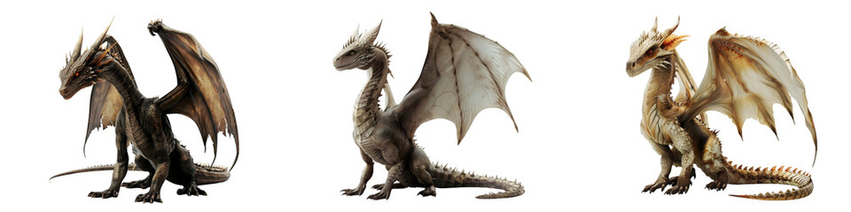 Set of Fantasy Dragons Isolated on Transparent Background © John