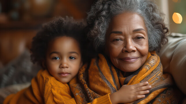 Black African Woman Model Playing With Her Grandchild The Concept Of An Active And Healthy Grandmother.