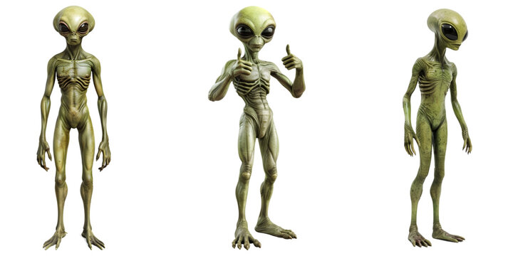 Set of Alien Extraterrestrial Creatures Isolated on Transparent Background