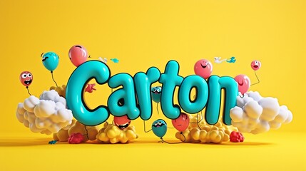 a photo text of word " Cartoon " on solid yellow background