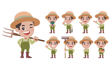 Set of farmer with different poses