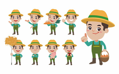 Set of farmer with different poses