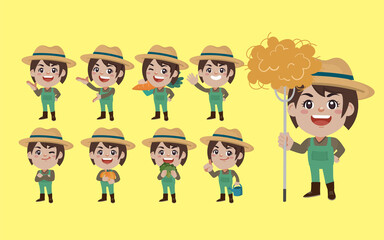 Set of farmer with different poses