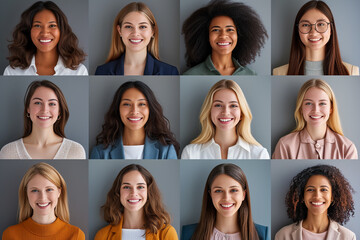 Group of profile picture of multiracial various nationality happy teenager woman. Diversity concept