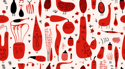 Seamless repetitive pattern abstract illustration of vegetables figures.  Wallpaper. Background.