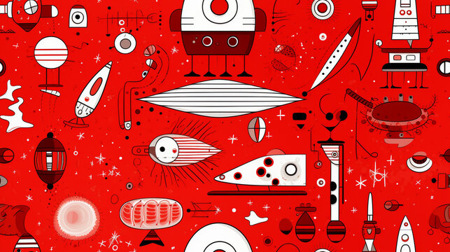 Fototapeta Seamless repetitive pattern abstract illustration of space figures.  Wallpaper. Background.