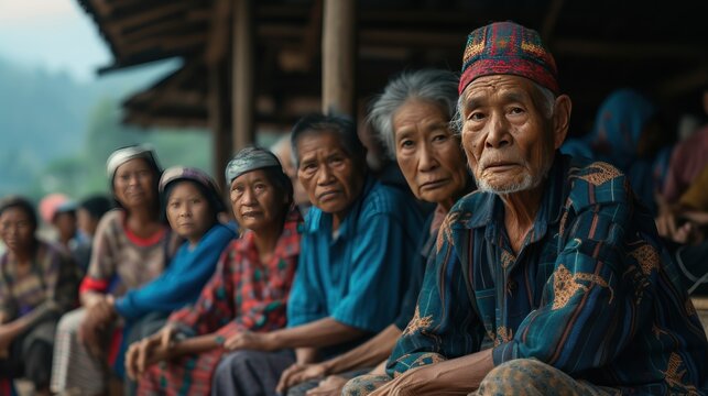 Group of Tai Lue Lao people in the village