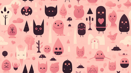 Seamless repetitive pattern abstract illustration of halloween figures.  Wallpaper. Background.