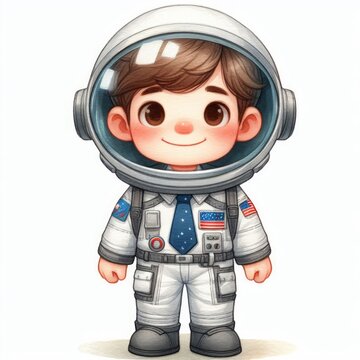 2d watercolor illustration of a child wearing an astronaut uniform