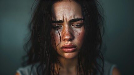 Studio shot of crying young woman with stained eyes