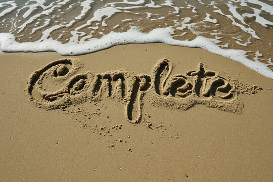 Complete written on the beach sand, background wallpaper