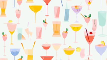 Seamless repetitive pattern abstract illustration of cocktail figures.  Wallpaper. Background.