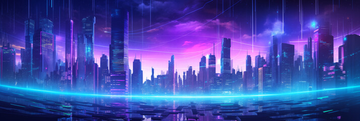 Fototapeta na wymiar Cyberpunk Cityscape with Neon Glow