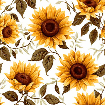 Sunflower pattern seamless on white background.