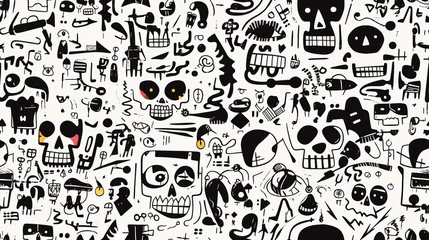 Fotobehang Seamless repetitive pattern abstract illustration of mexican skulls figures. Day of the dead. Wallpaper. Background. © MadSwordfish